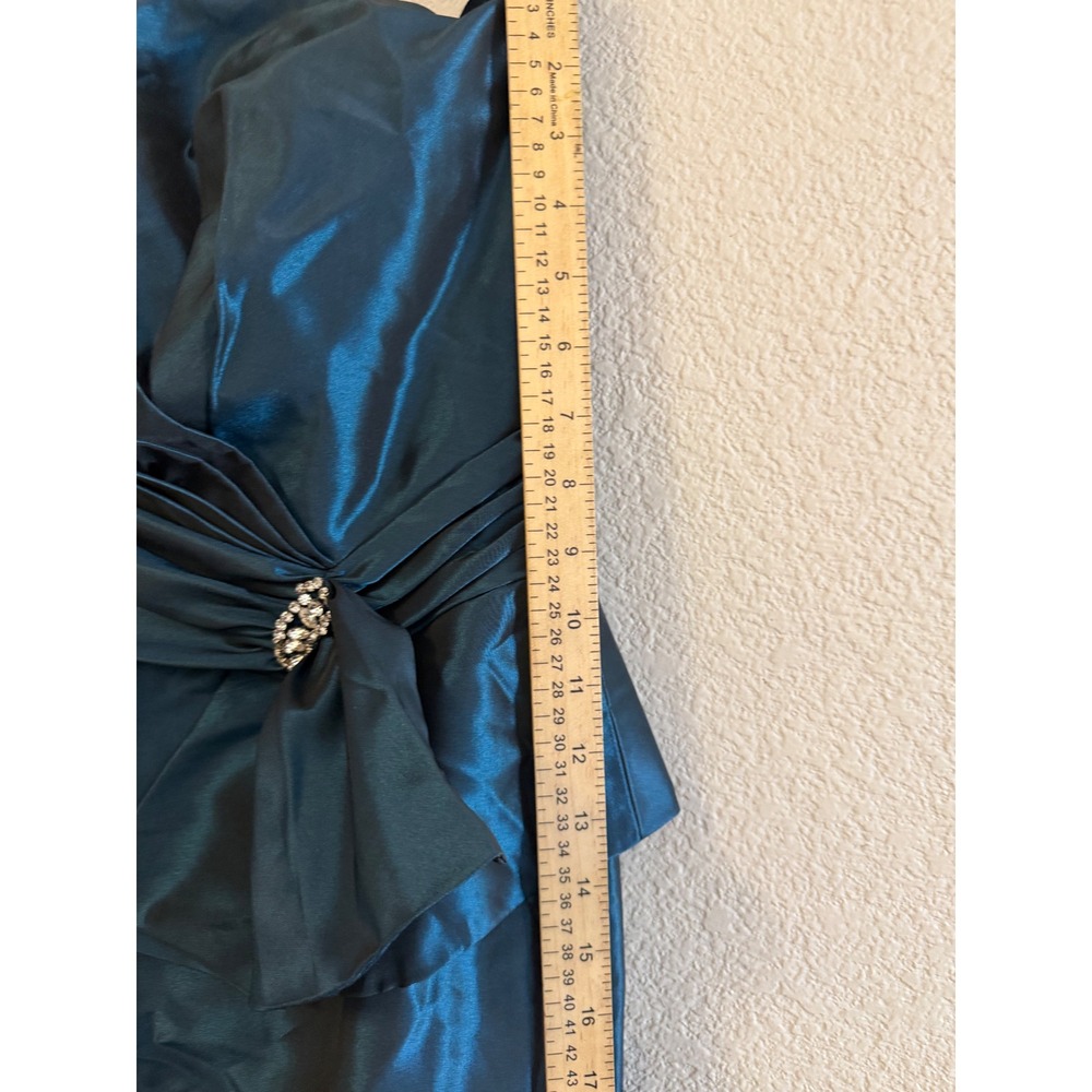 Belsoie Strapless Teal Satin Peplum Evening Gown Szโ 14 - Picture 7 of 11